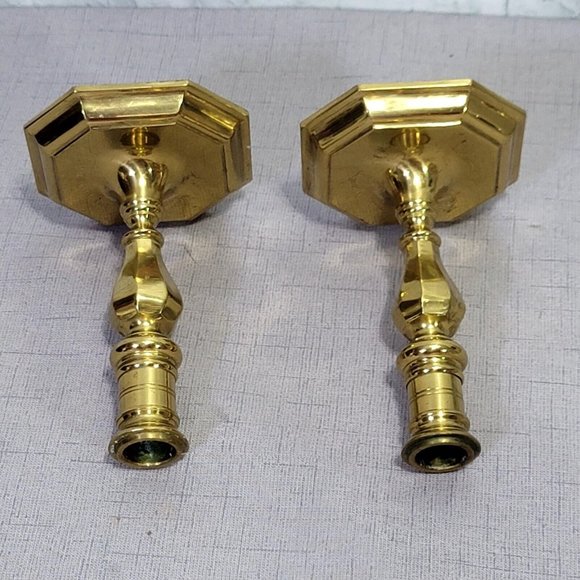 Vintage 60s Mid Century Set of 2 Brass 5.5" Candlestick Holders Made‎ in Japan - Picture 4 of 13